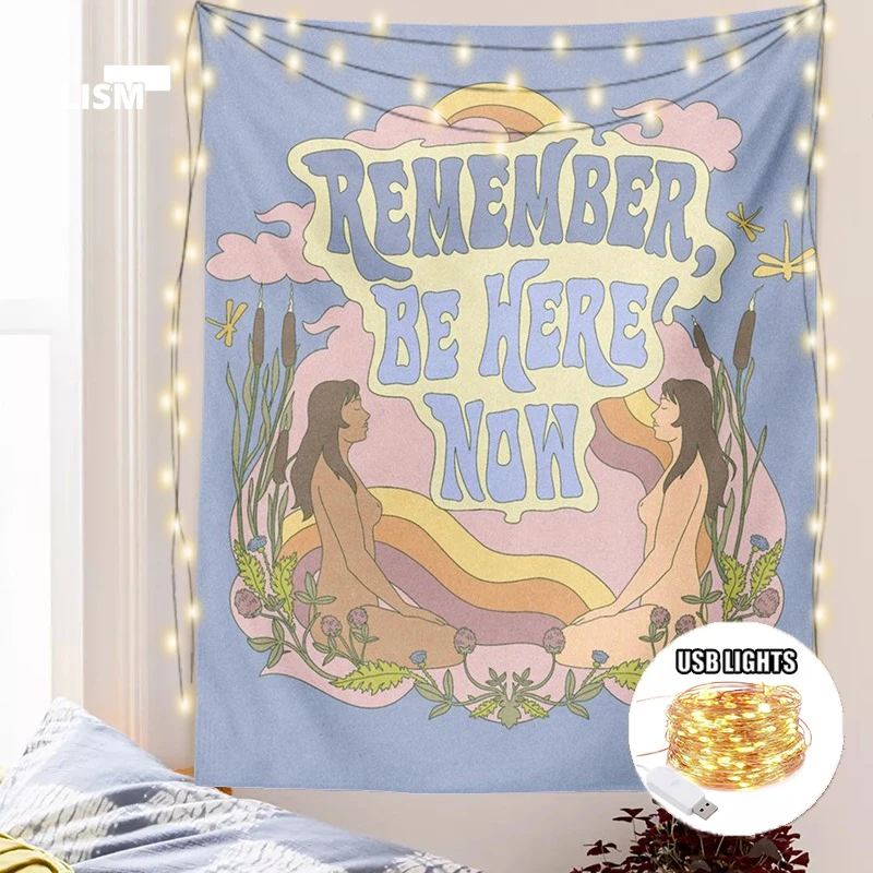 

Vintage Mushroom 70s Tapestry Wall Hanging 60s Retro Girl Flowers Decoration Rainbow INS Trippy Psychedelic Wall Room Decor