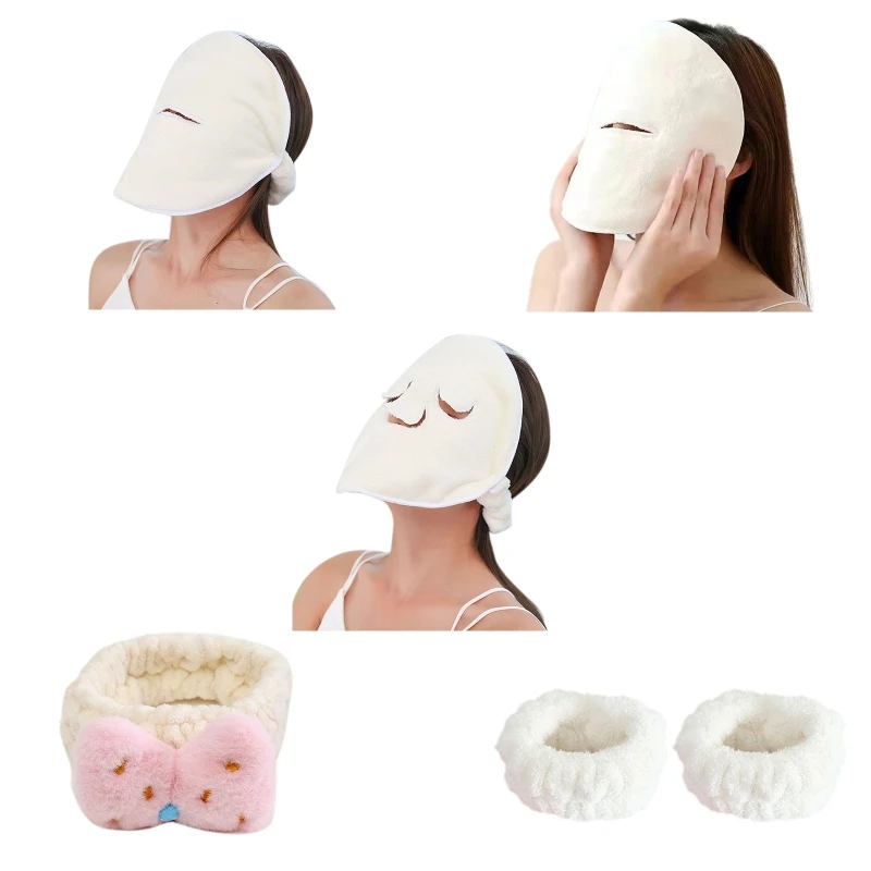 

Face Care Hot Compress Facial Towel Headband Wristband Coral Fleece Hair Holder Soft Toweling Hairband Bath SPA for Women Girls