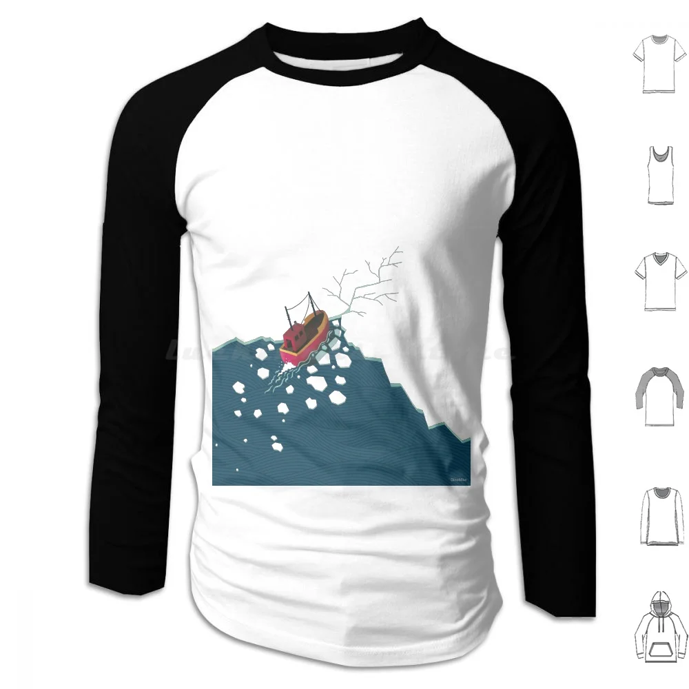 

Icebreaker Hoodie cotton Long Sleeve Ice Sea Snow Boat Winter Arctic Ocean Waves Dinomike