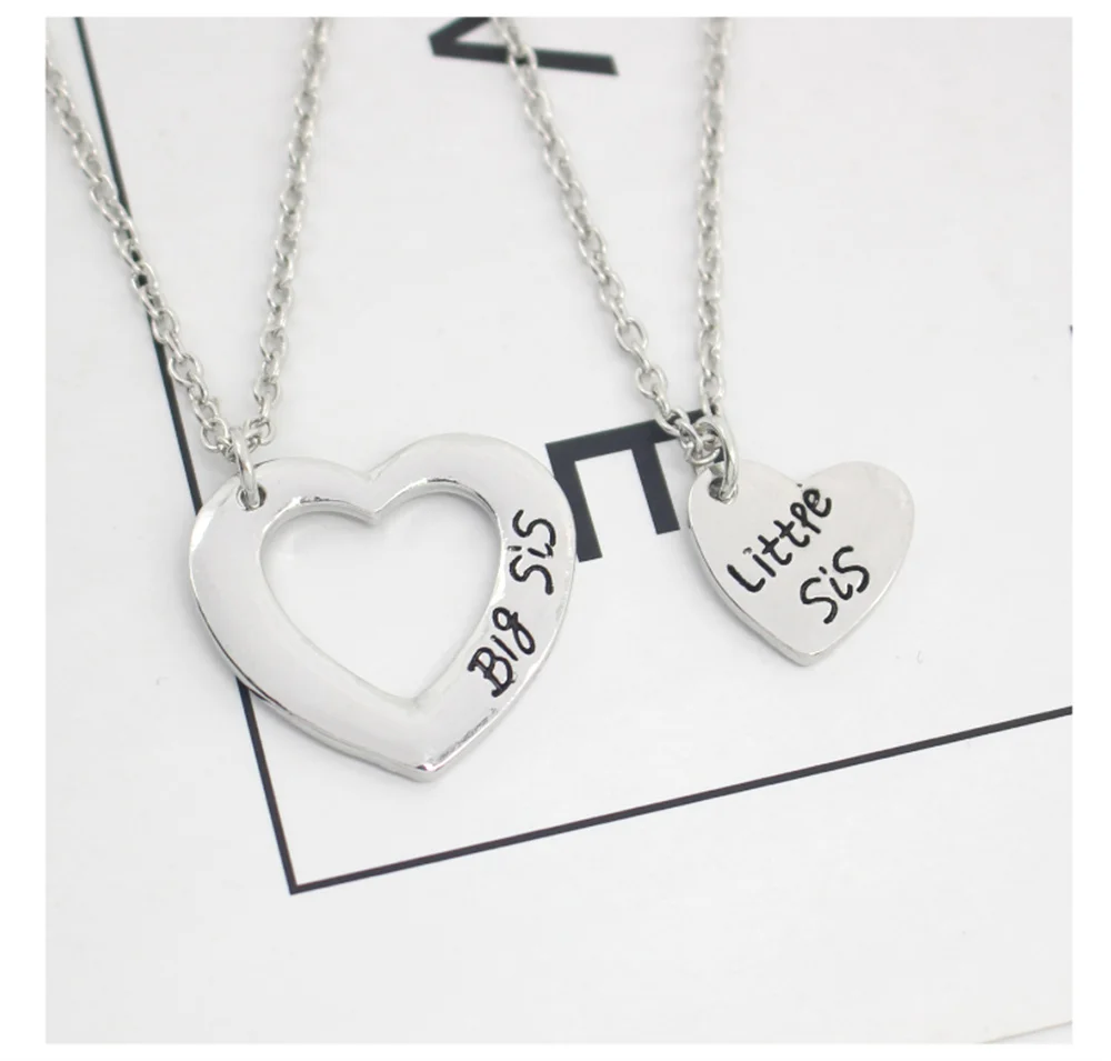 Trendy Simple Heart Necklace Sisters Pendant 2 Piece Set BFF Letter Splicing Alloy Friendship Accessories Gift Hot Sale images - 6