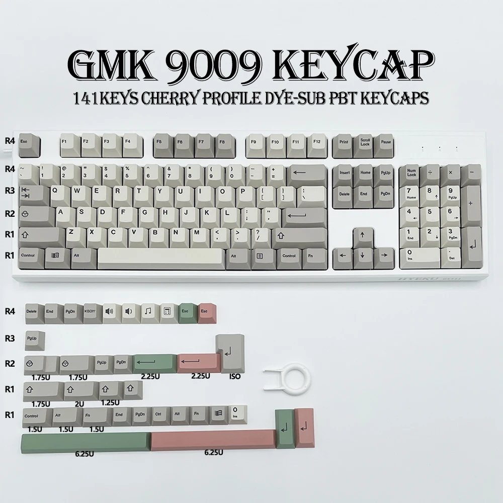 GMKfans GMK 9009 PBT Keycap Perfil de cereza Retro ISO 141 tapas de teclas para teclado de juego mecánico personalizado DIY DYE-SUB Keycaps