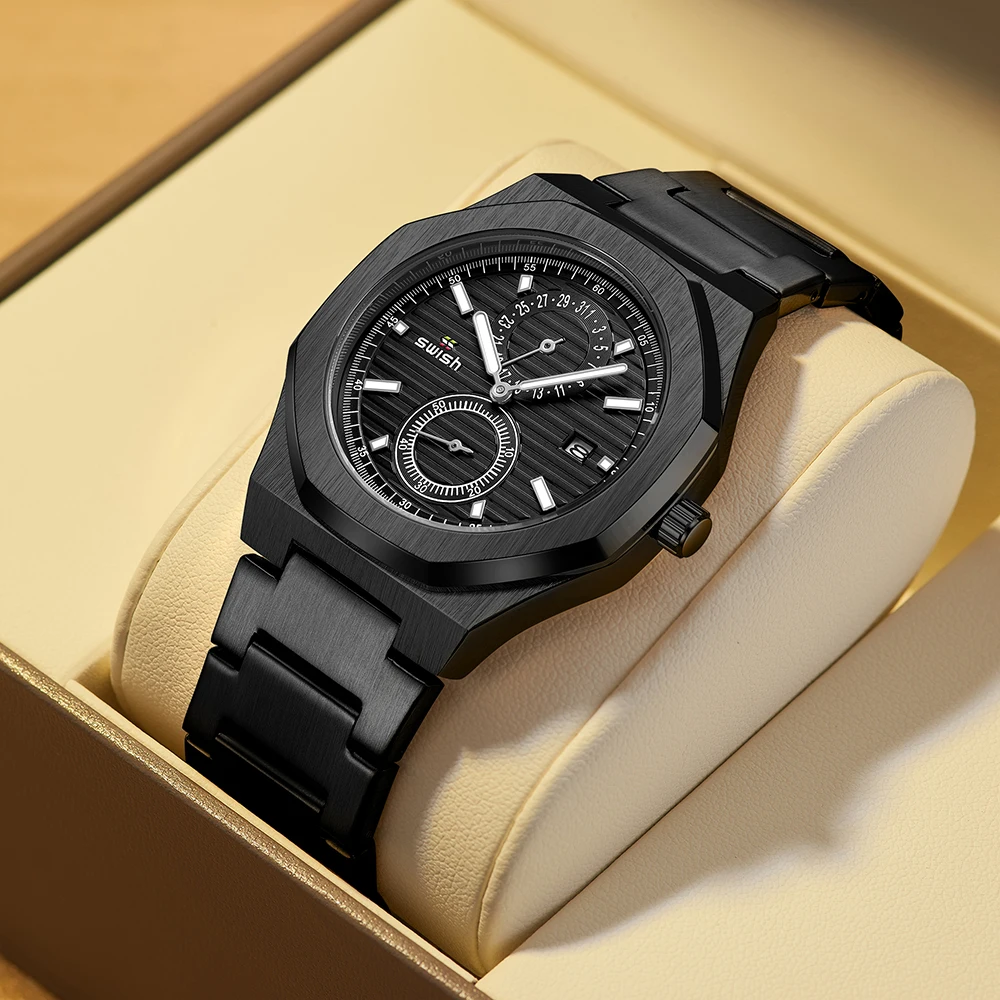 Fashion octagonal quartz watch men's top brand luxury gold stainless steel watch men's waterproof