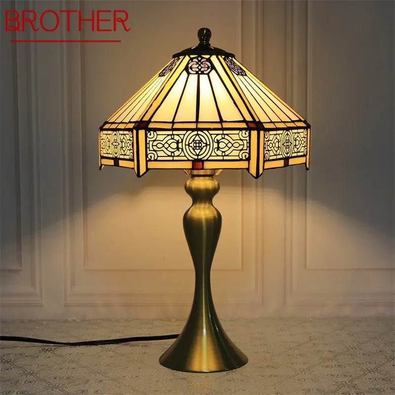 

BROTHER Tiffany Glass Table Desk Lamp LED Creative European Retro Beside Light Fashion Decor For Home Study Bedroom Hotel