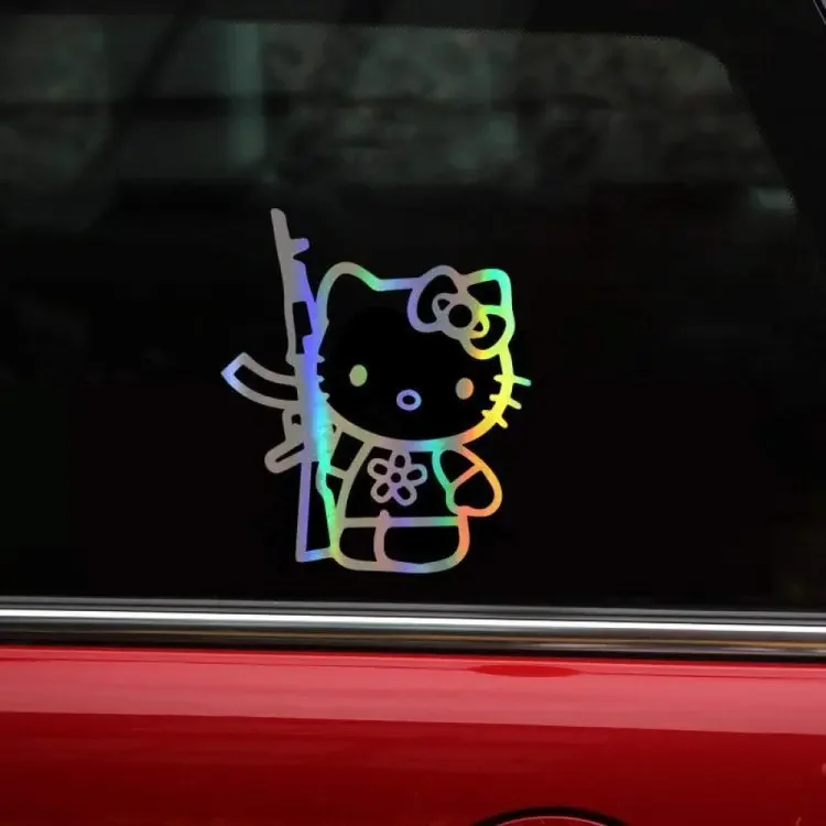 

Забавная Автомобильная наклейка Kitty Cat, лазерная наклейка, аксессуары, 13,5*16 см