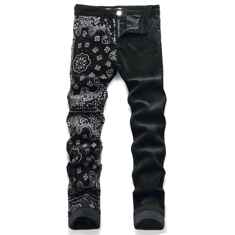 EH·MD® Hand Embroidered Jeans Men National Style Pattern Personality Cotton High Elastic Slim Trousers 3D High Street Wash 2023