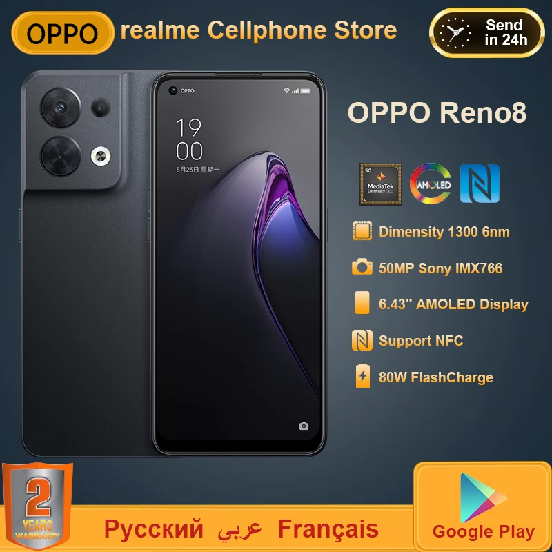 

Новинка смартфон OPPO Reno 8 Reno8 5G мобильный телефон 6 нм Dimensity 1300 80 Вт SuperVOOC 50 МП Тройная камера 6,43 дюйма OLED дисплей