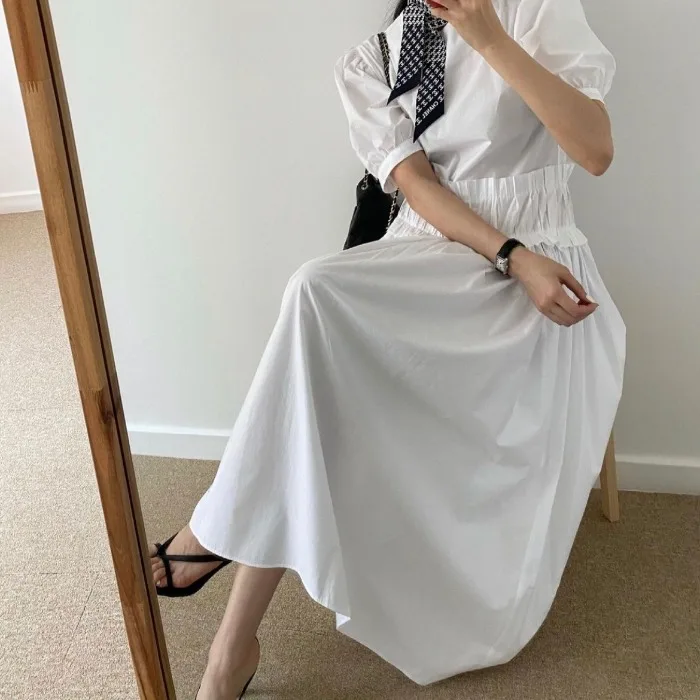 

SuperAen 2022 летние однотонные приталенные платья трапециевидной формы с круглым вырезом, повседневные платья длиной до щиколотки для женщин