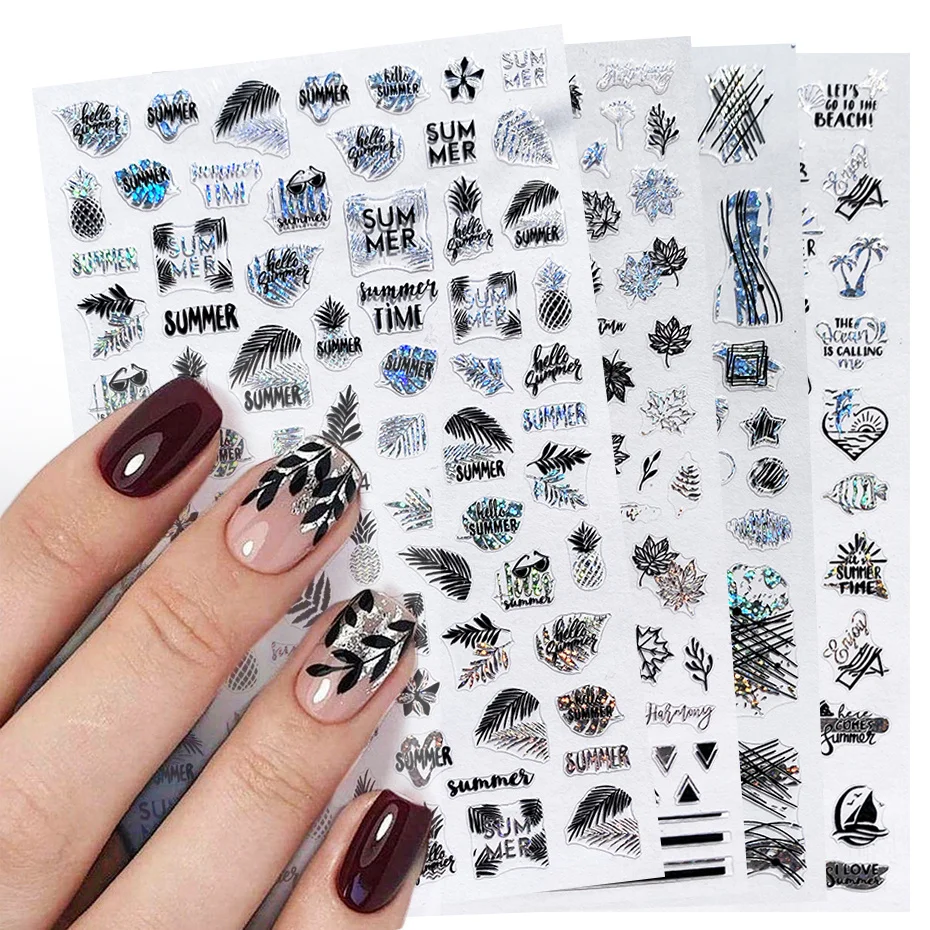 

3D Stickers for Nails Design Laser Simple Lines Leaves Geometry Nail Wraps Sticker Art Decorations TransferDecals LAF654-661