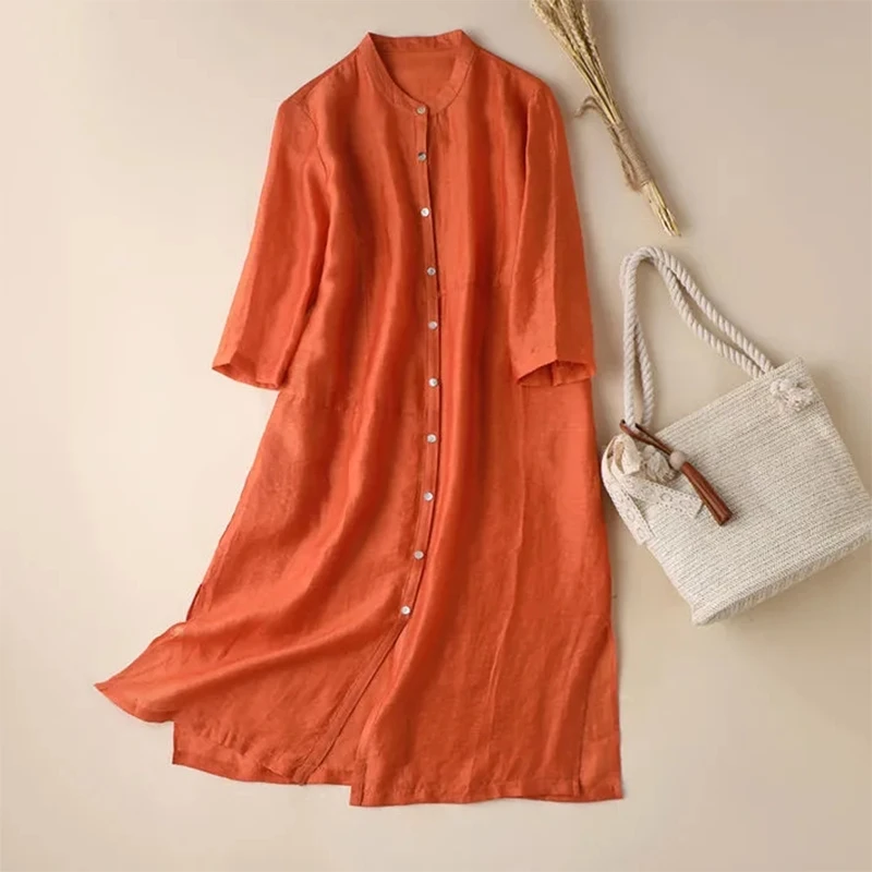 

Linen Elegant Dresses For Women Casual Loose Button Up Shirt Dress Harajuku Party Club Sundress Vestido Feminino