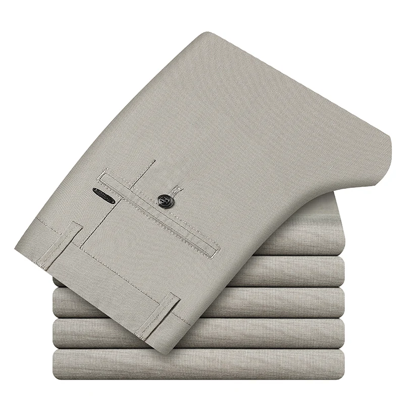 

2022 New Casual Pants Men Thin Elastic Flax Fabric Straight Business Comfortable Suit Trousers Male Brand Clothing