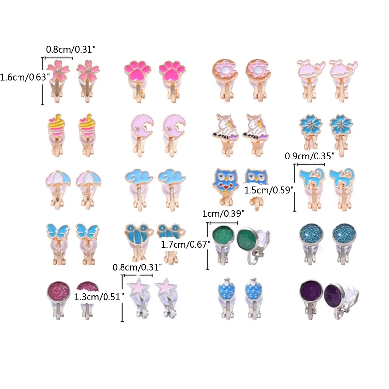

40x/set Non Pierced Ears Cute Mixed Color Animal Flower Heart Earrings Pack for Women Teens Clip on Earrings Jewelry