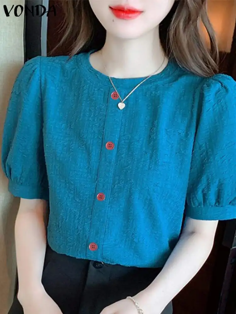 

Блузка VONDA женская с коротким рукавом и круглым вырезом, модная повседневная свободная туника, однотонный шикарный топ, лето 2023