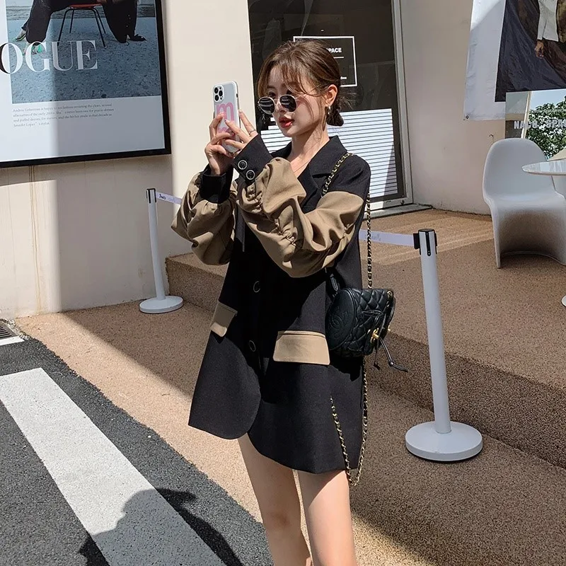 High-end Luxury Designers Clothing Patchwork Blazers Women Chic Black Blazer Single-breasted Jacket Casual Women's Clothing Coat