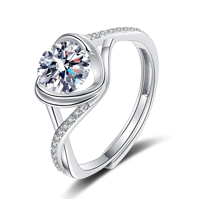 

Moissanite One Carat Cross Heart Women's Ring Sterling Silver Fashion Open Diamond Ring Anillos Mujer Wedding Ring