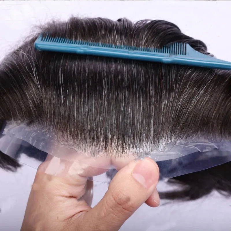 Парик мужской из 0 02 натуральных волос супертонкий 100% мм светлый черный серый