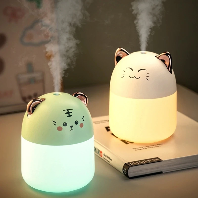 

250ML Cute Cat Air Humidifier Ultrasonic Desktop Night Light Mini USB Cool Mist Maker Aroma Diffuser for Home Car Humificador