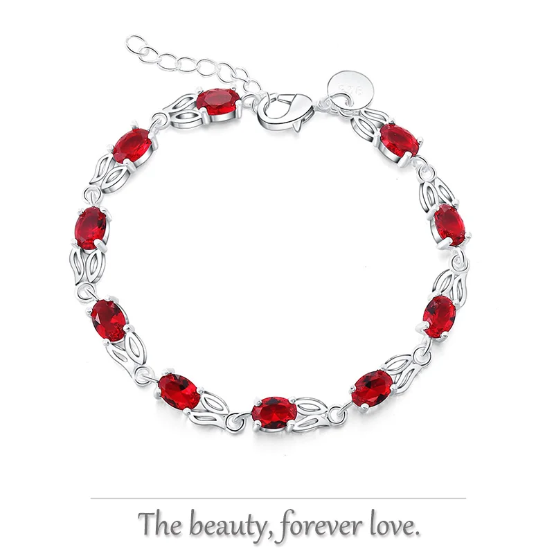 

Red Beads Bracelet 925 Sterling Silver Jewelry For Women Lady Girl Wear Party Birthday Wedding Decoration