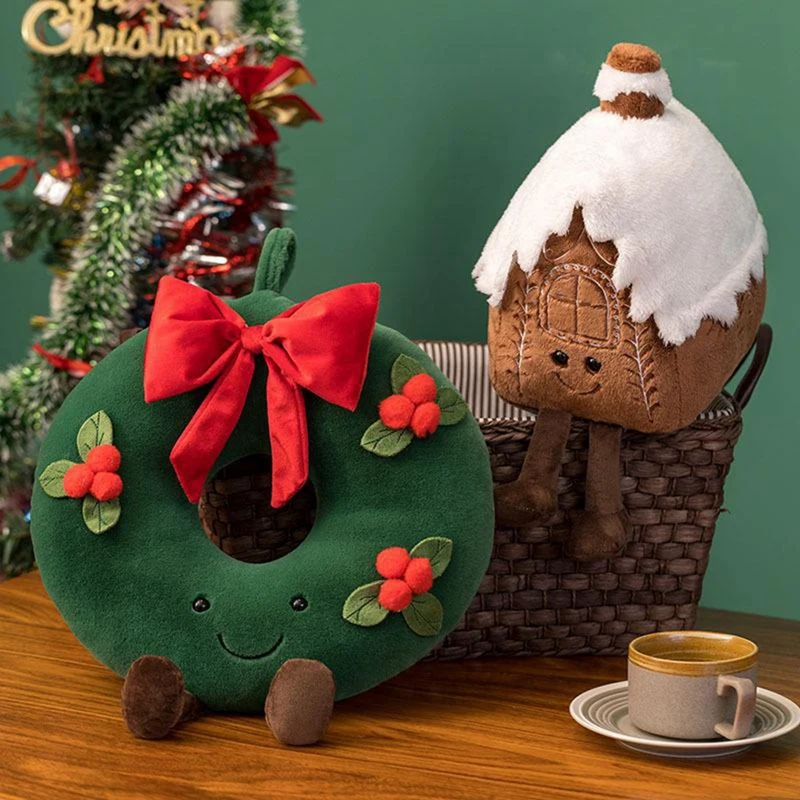 

Christmas New Plush Pillow Stuffed Chocolate Cookie House Shape Decor Cushion Cute Funny Xmas Tree Party Decor Doll
