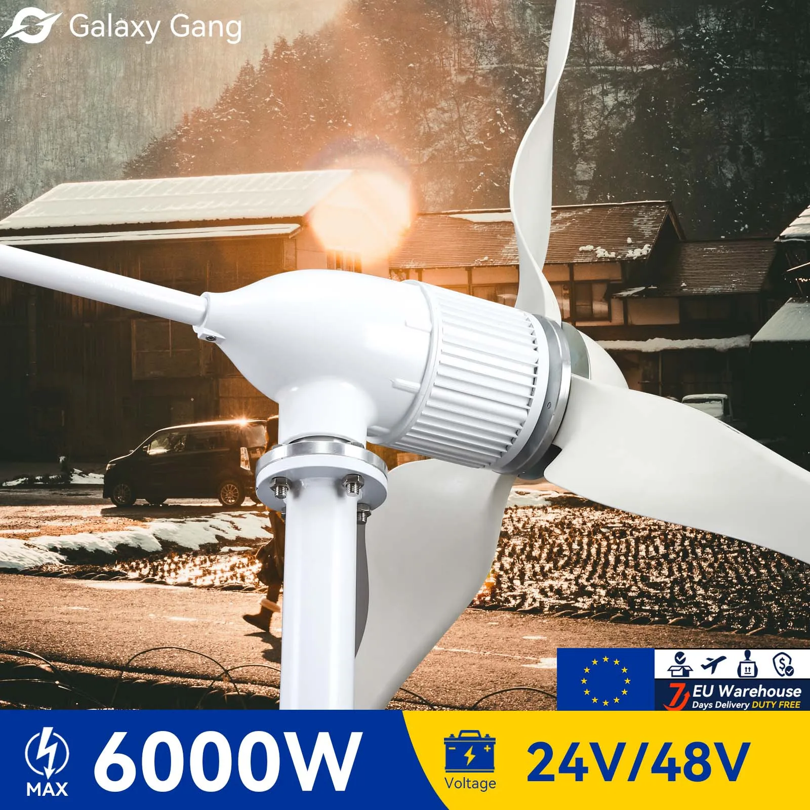 

5Days EU Delivery Galaxy Gang 6000w Windmill Turbine GeneratorKit 6kw Power 3 Blade 24V 48V With MPPT Charger Hybrid System