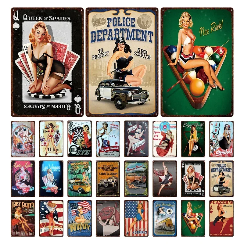 Американская красота Pin Up Girl Портрет Ретро Оловянная вывеска Плакат Королева
