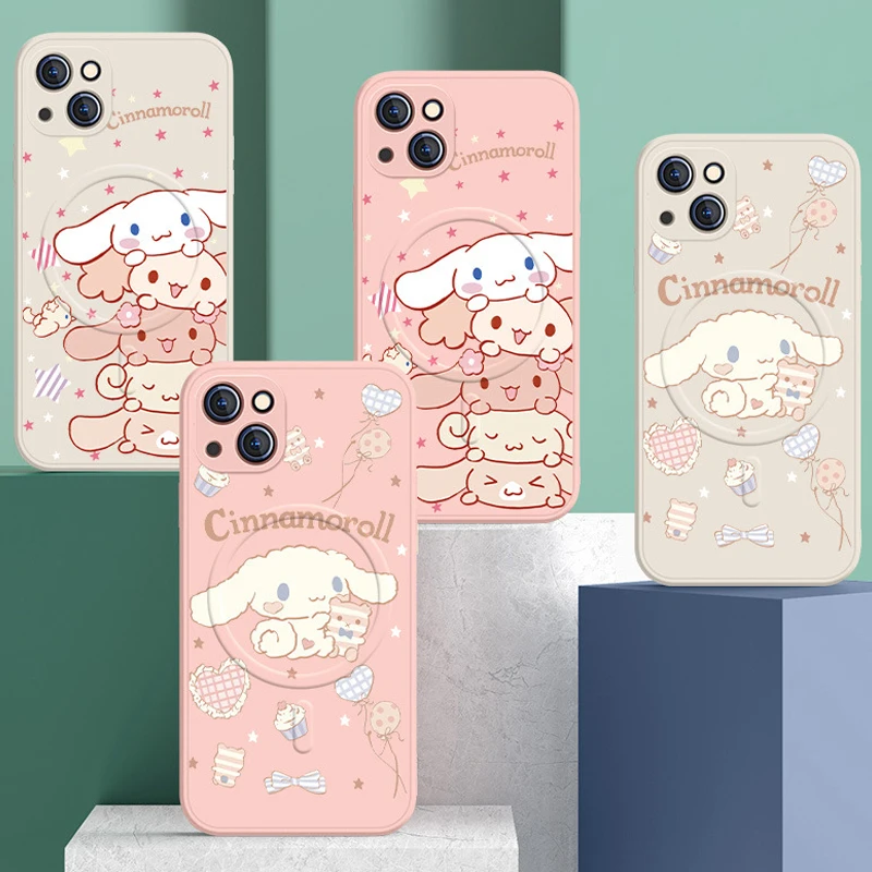 

Милый мультяшный Аниме Фигурка Cinnamoroll Беспроводная зарядка мягкий чехол Magsafe Магнитный чехол для телефона для Iphone 14 13 12 11 Pro Max