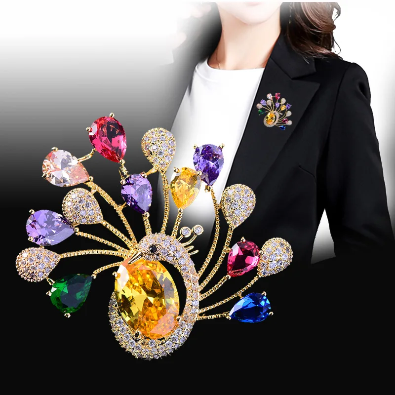 

European and American Fashion Atmosphere Zircon Peacock Brooch Women's Temperament Accessories Coat Pin Corsage Shawl Buckle