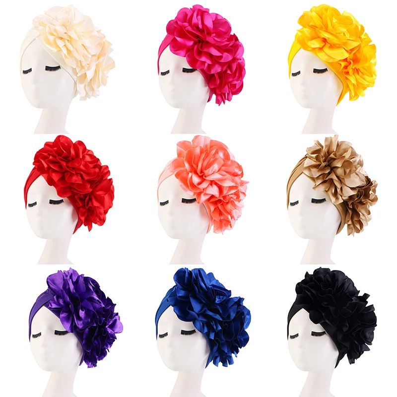 

Flower Ruffle Turban Caps Women Hats African Headwrap Caps Plain Floral Bonnet Muslim Ladies Hijab Veil Femme Musulman Islam Cap