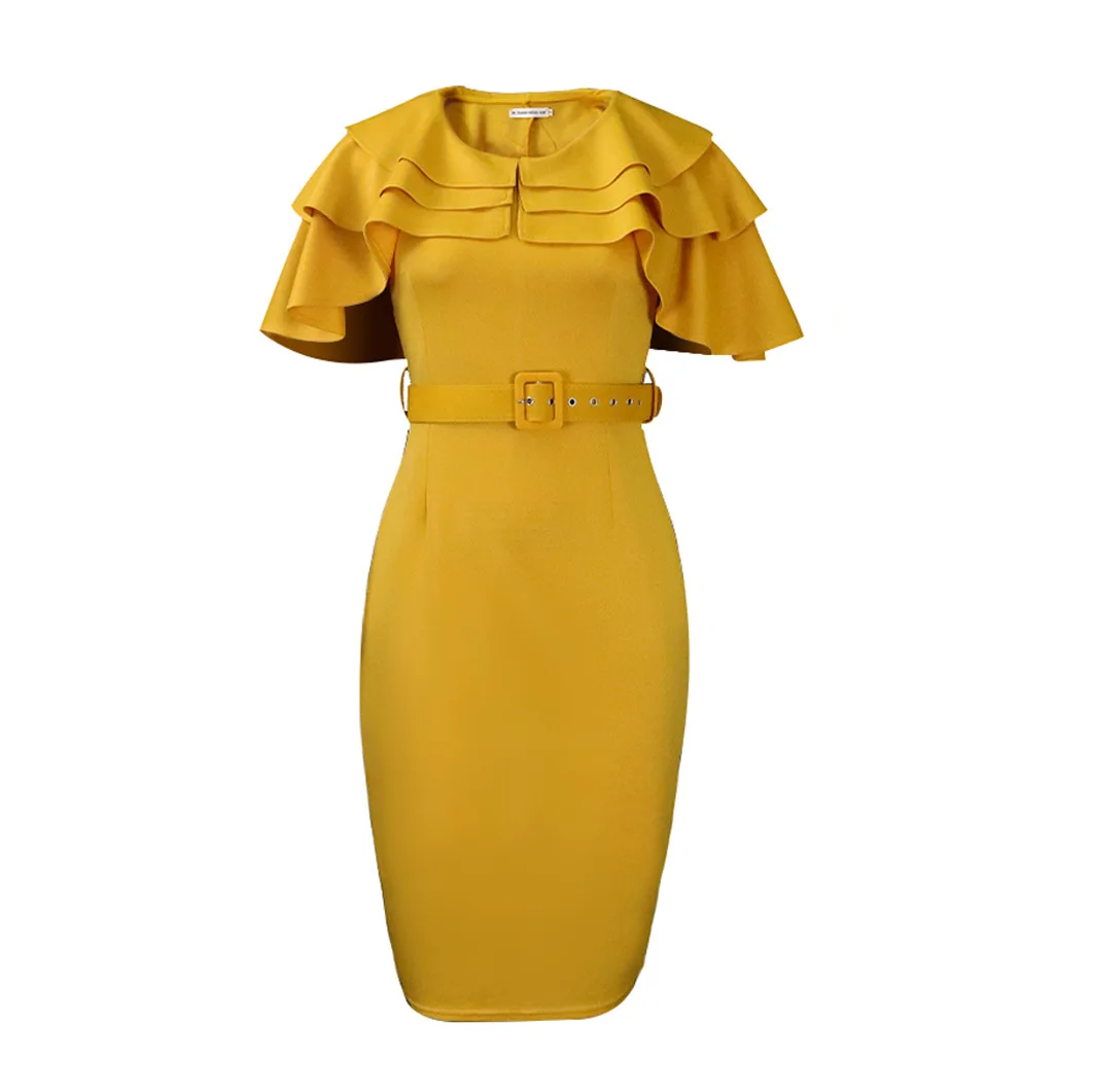 D012 2024 женское платье с оборками по краям коротким рукавом