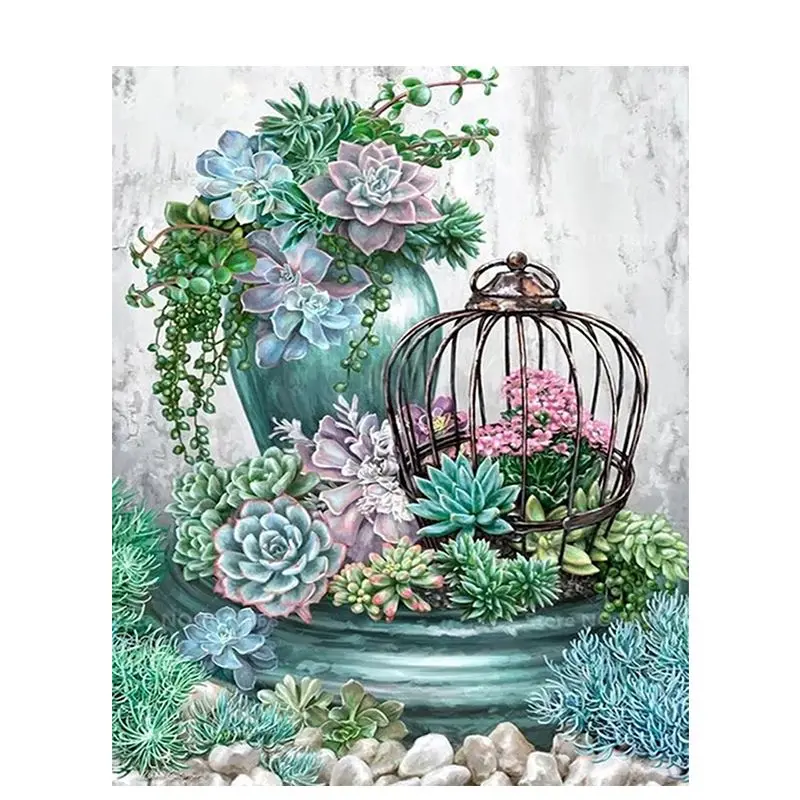 

GATYZTORY Diamond Embroidery Succulent Plants 5D Diy Diamond Painting Cross Stitch Kit Rhinestone Mosaic Flowers Art Home Decora