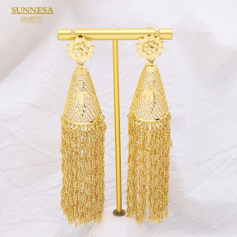 

SUNNESA, африканские бриллианты для женщин, 18k Позолоченные ювелирные изделия Дубая, серьги с неправильной кисточкой, подарок для помолвки