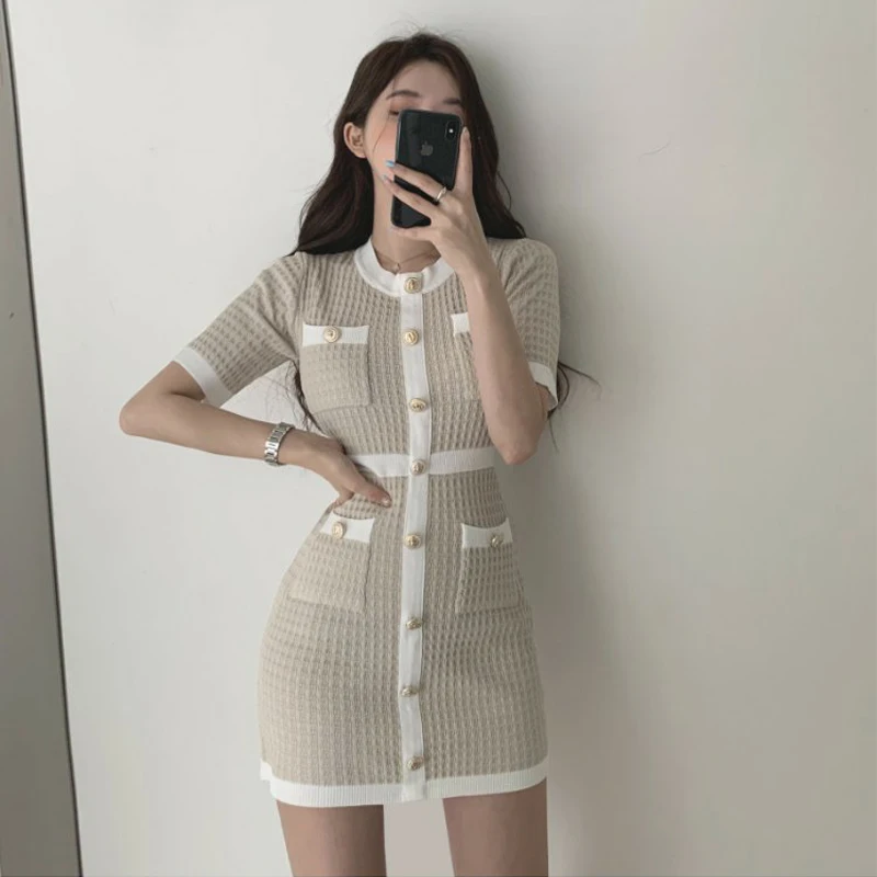 

Summer Women's Clothing Korean Chic Retro Niche Round Neck Color Contrast Design Formal Occasion Dresses Womens 2023 Long Dress