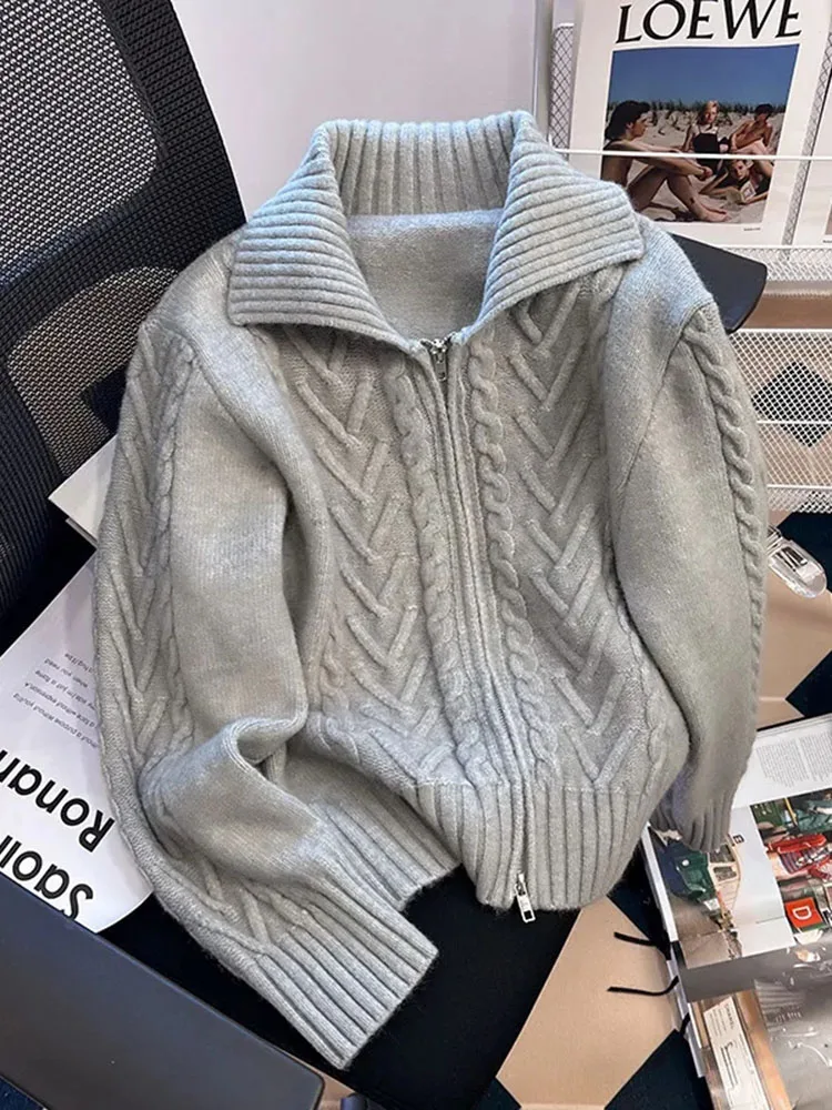 Серый кардиган Zoki Y2K свитера женская уличная одежда свободное вязаное пальто на