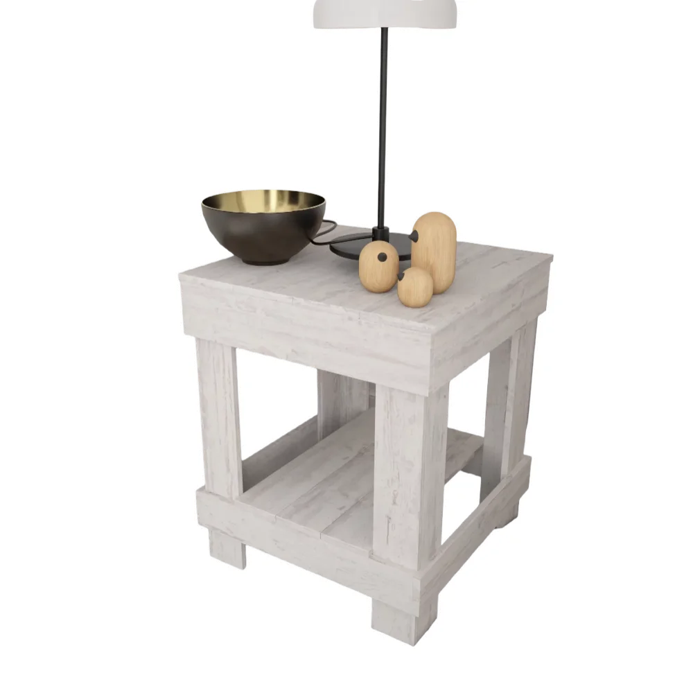 

Rustic Wood Square End Table with Shelf, White