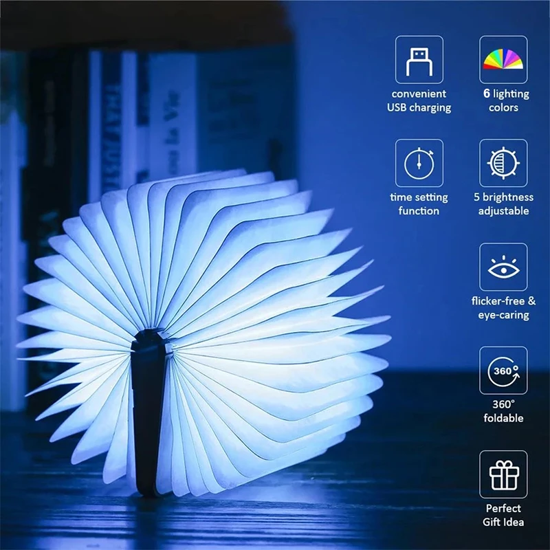 

LED Wooden Book Lamp Night Lights Children USB Book Shape Bedside Bright Table Reading Lamp Bedroom Art Decor Book Light Gift