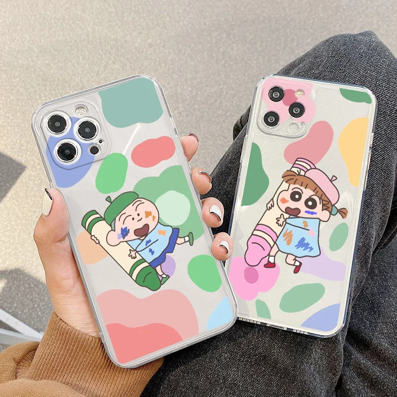 

Crayon Shinchan's friends Phone Case For Apple iPhone 5 6 7 8 X XR XS 11 12 13 14 Pro Max Mini Plus Transparent Funda Cover Back