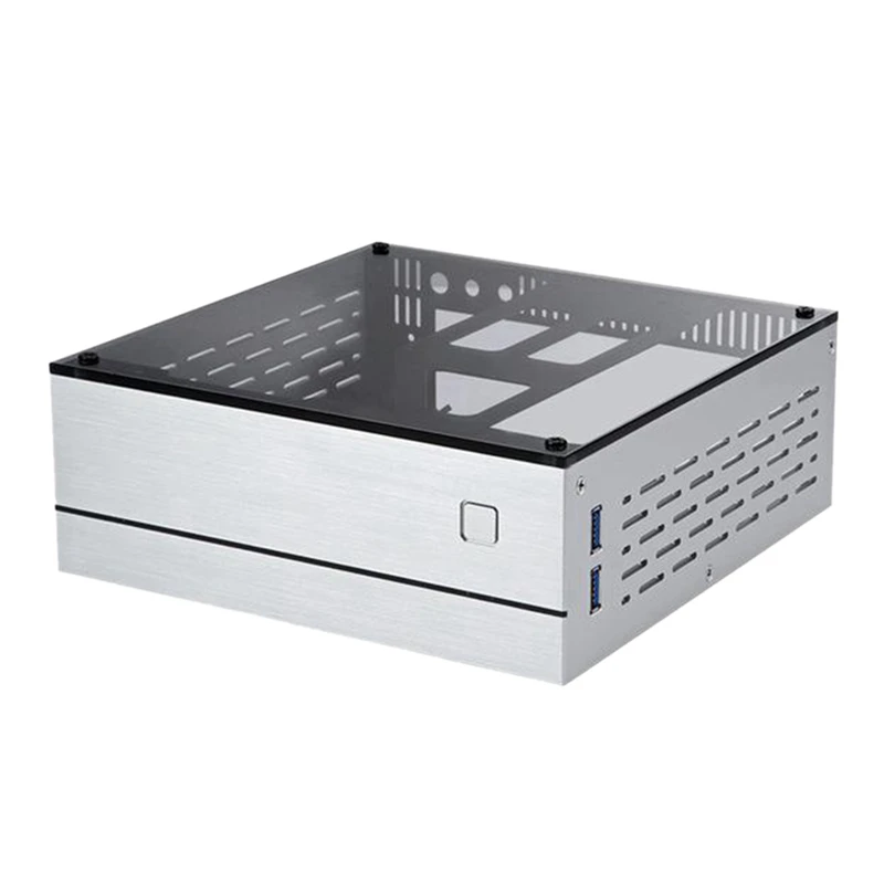 A01 Case HTPC Horizontal Computer Case ITX Mini Case Industrial Control Case Silver Case Glass Cover