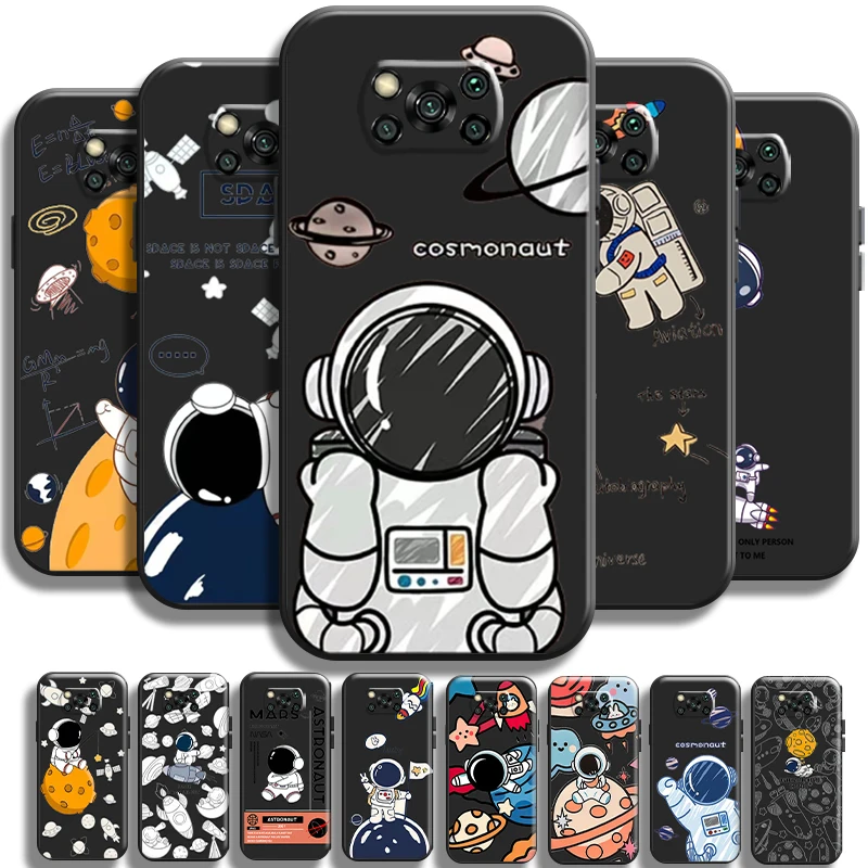 

Cute Cartooon Astronaut For Xiaomi Poco X3 Pro NFC For POCO X3 GT Phone Case Shockproof Liquid Silicon Cases Funda TPU Coque