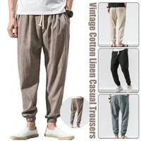 men hip hop trousers summer breathable cotton linen yoga sport trousers drawstring sweatpants boy streetwear pants