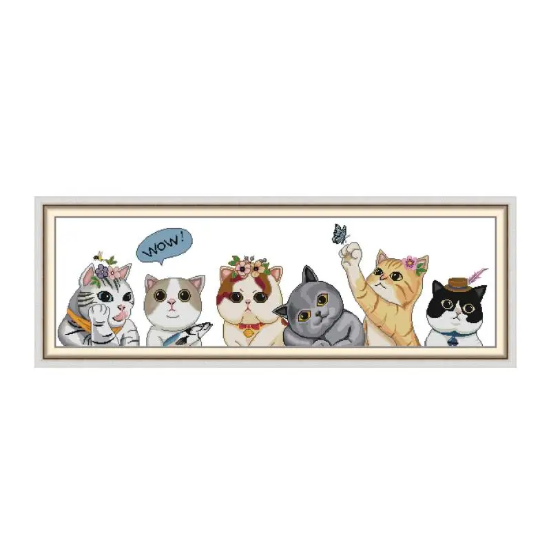 

Six cats cross stitch kit bird winter snow 18ct 14ct 11ct count printed embroidery DIY handmade needlework craft free ship