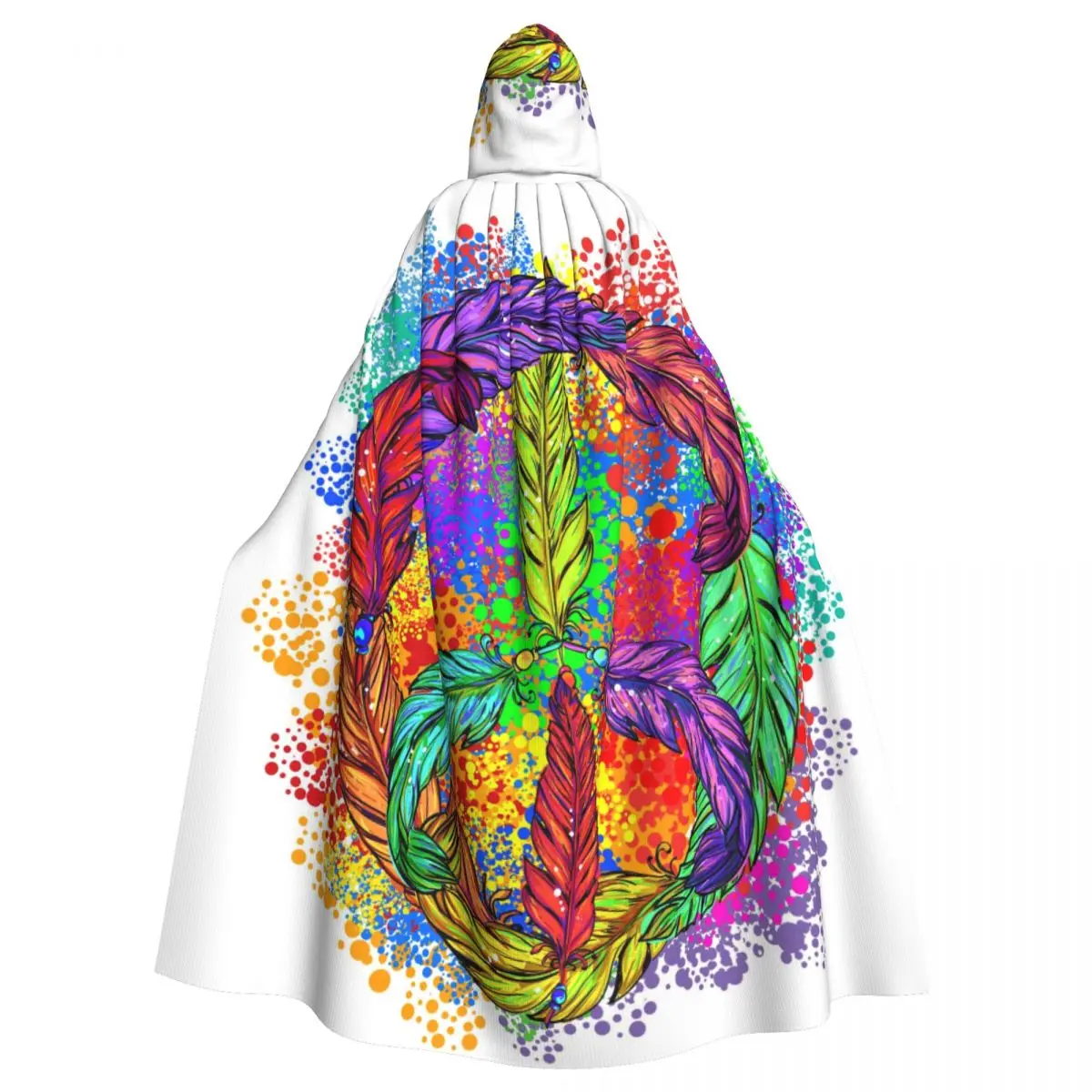 

Adult Cloak Cape Hooded Hippie Feathers Boho Peace And Love Medieval Costume Witch Wicca Vampire Elf Purim Carnival Party