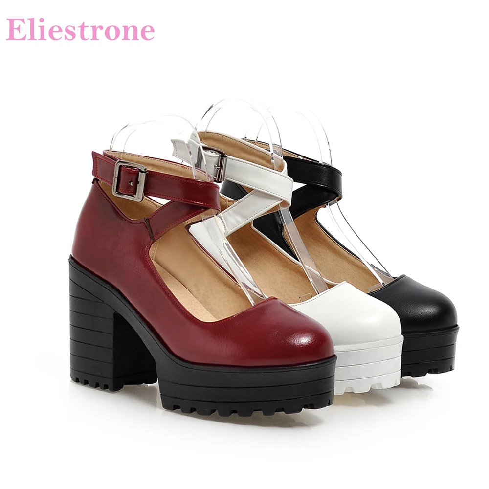 

Женские туфли-лодочки на платформе, черные или белые удобные классические туфли с круглым носком, на высоком каблуке, большие размеры 10 43