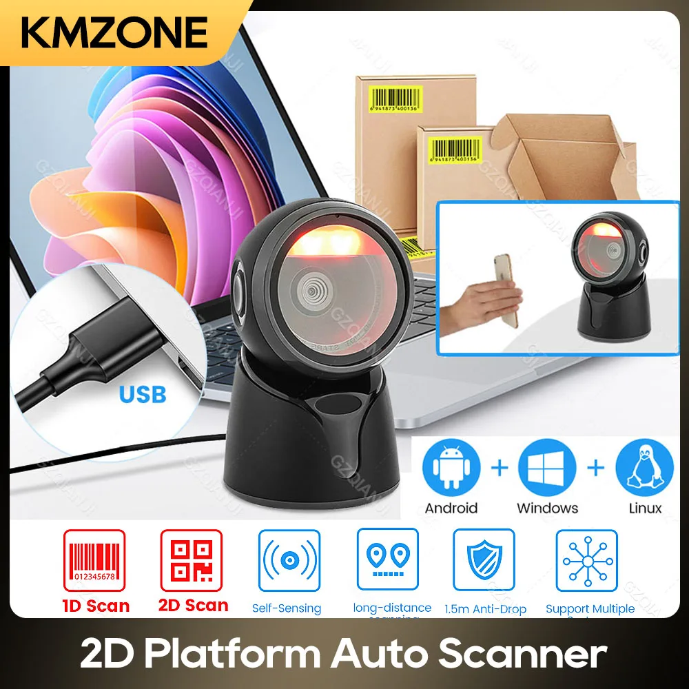 

2D Barcode Scanner Image Platform Desktop Scanner 1D 2D QR Code Reader USB Omnidirectional High-speed Precision Durable Scanner