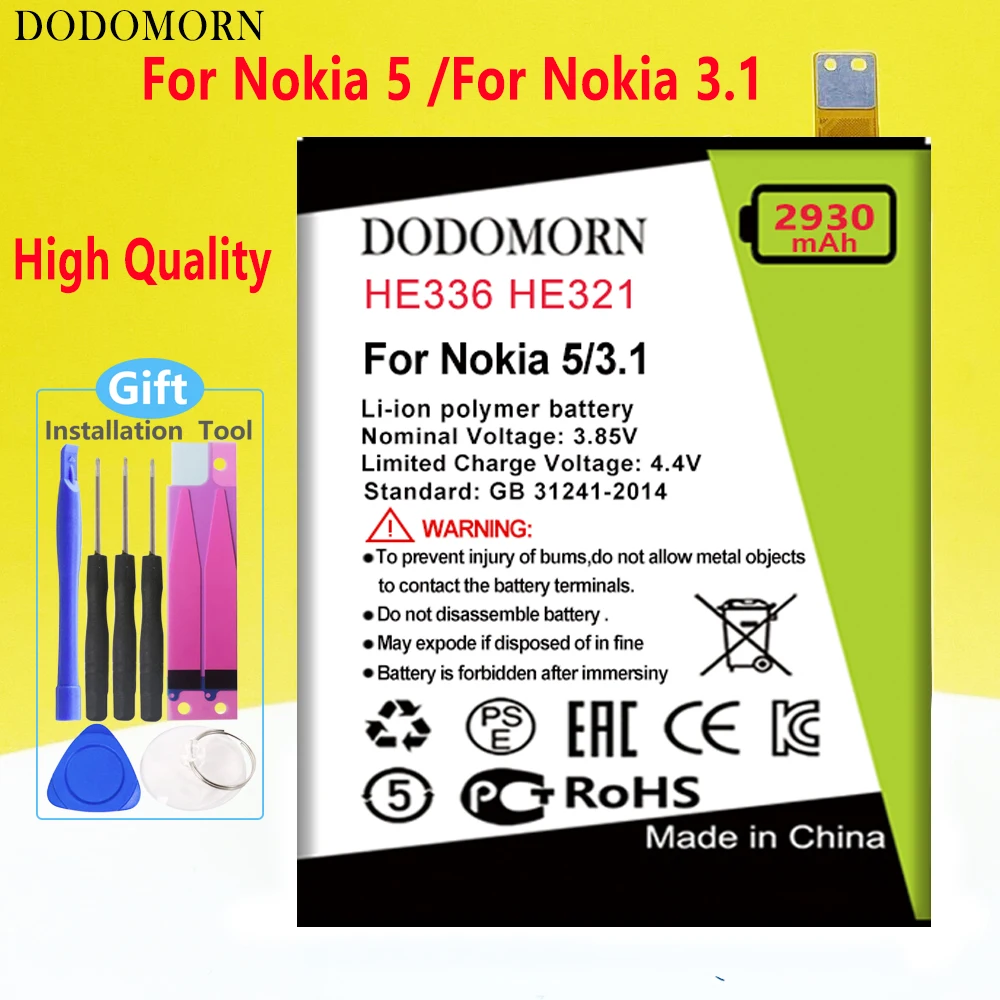 

DODOMORN HE336 HE321 Battery For Nokia 5 Dual SIM For Nokia 3.1 TA-1053 TA-1063 1024 1044 1061 1075 1076 +Tracking Number