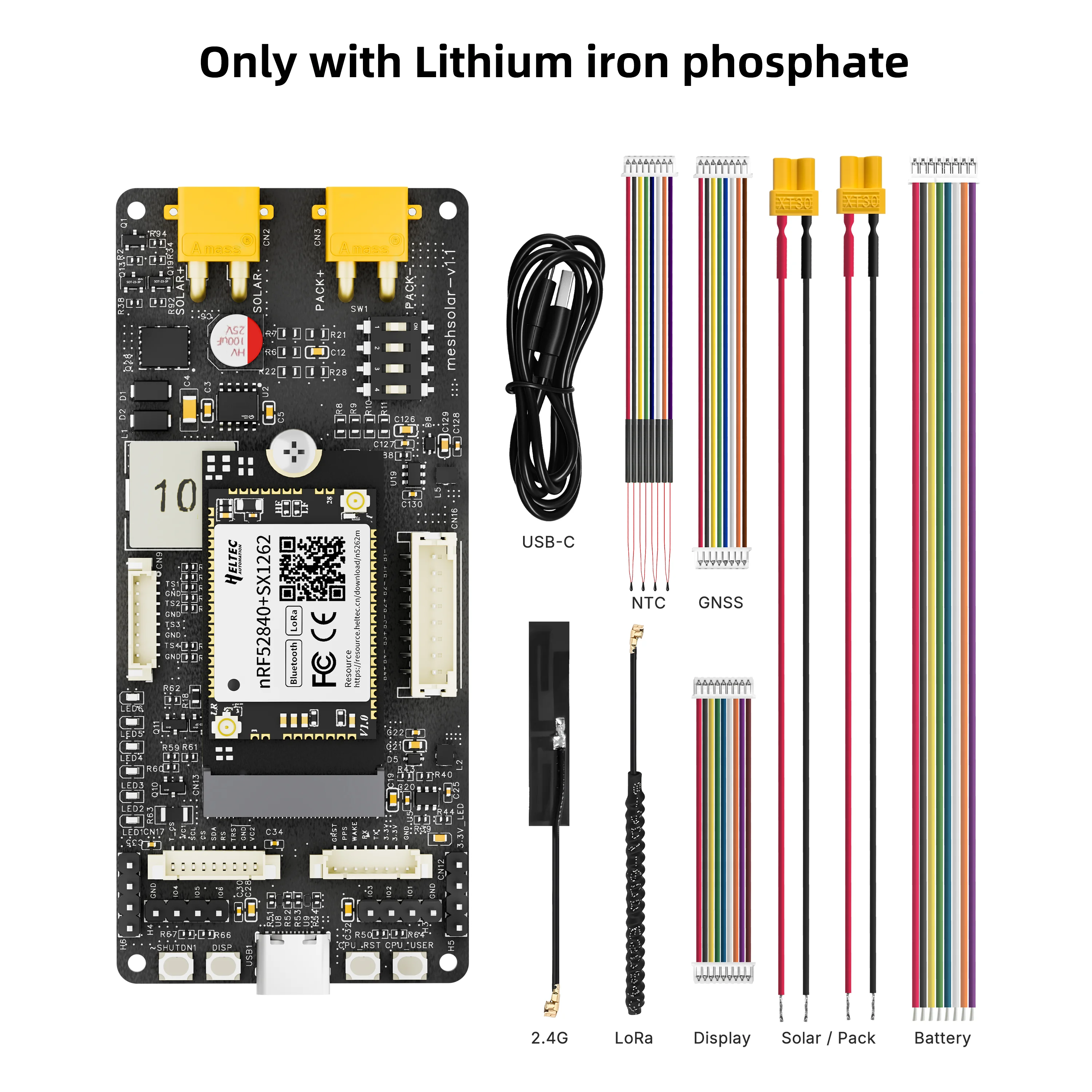

Heltec Meshtastic MeshSolar литий-ионная плата BMS, 1-4 ячеек, 18-24 В, солнечный DC/MPPT/USB PD3.0, зарядка 10 км, BLE LoRa nRF52480 + SX1262