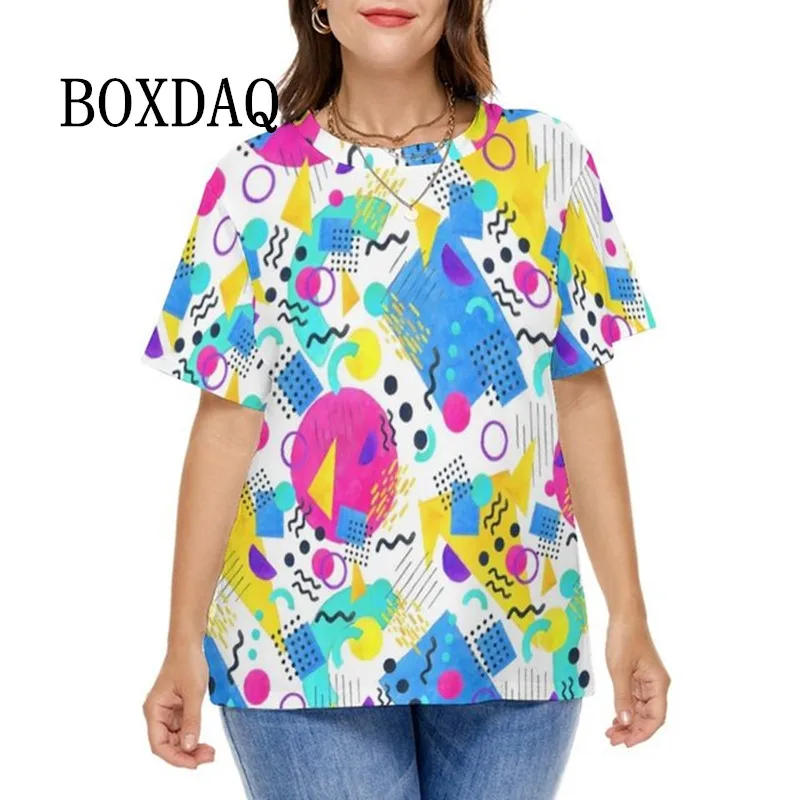 

Cute Sweet Style Women T Shirt Geometric Shape Harajuku 3D Oversized T-Shirts Short-Sleeve Korean Top Tees Summer Print Clothing