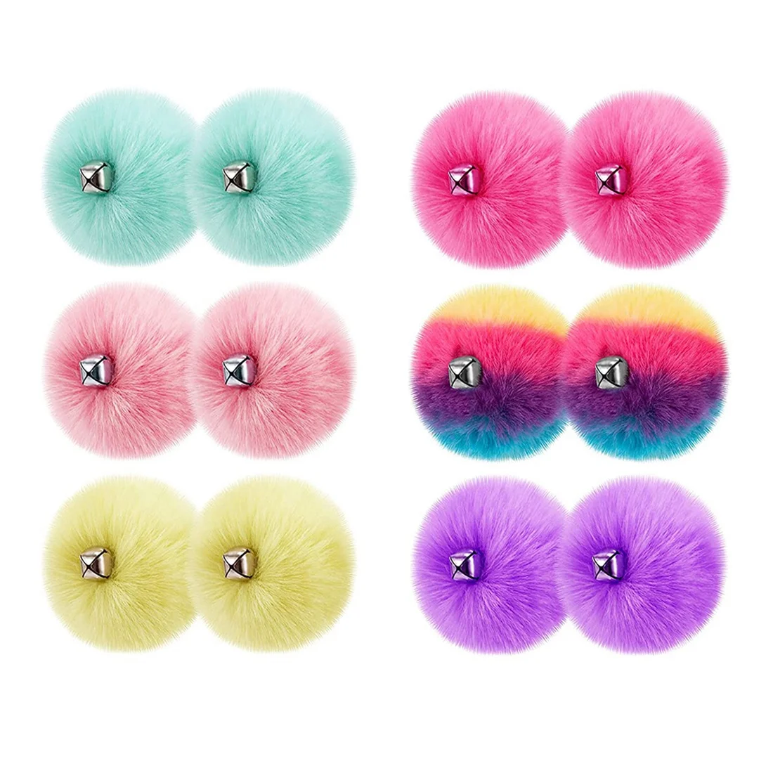 

12 Pieces Roller Skate Pom Poms with Jingle Bells- 3.1 Inch Fluffy Tie-on Roller Skate Pom Poms Fuzzy (6 Colors)