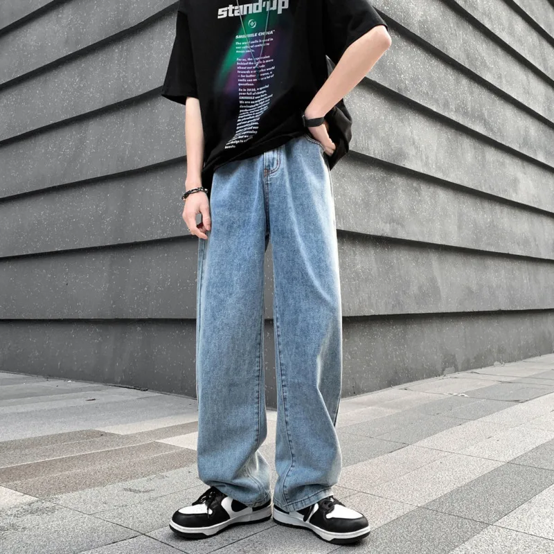 Blue/Black Baggy Jeans Men Fashion Casual Wide Leg Jeans Men Streetwear Loose Hip Hop Straight Denim Pants Mens Trousers S-2XL
