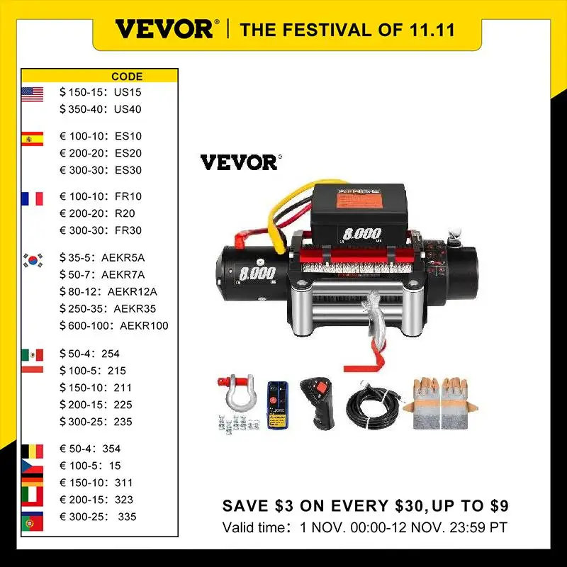

VEVOR 3000 to 8000LBS 12V Electric Winch with Strong Steel Cable Wireless Control for SUV Boat Truck Trailer Recovery Off Road