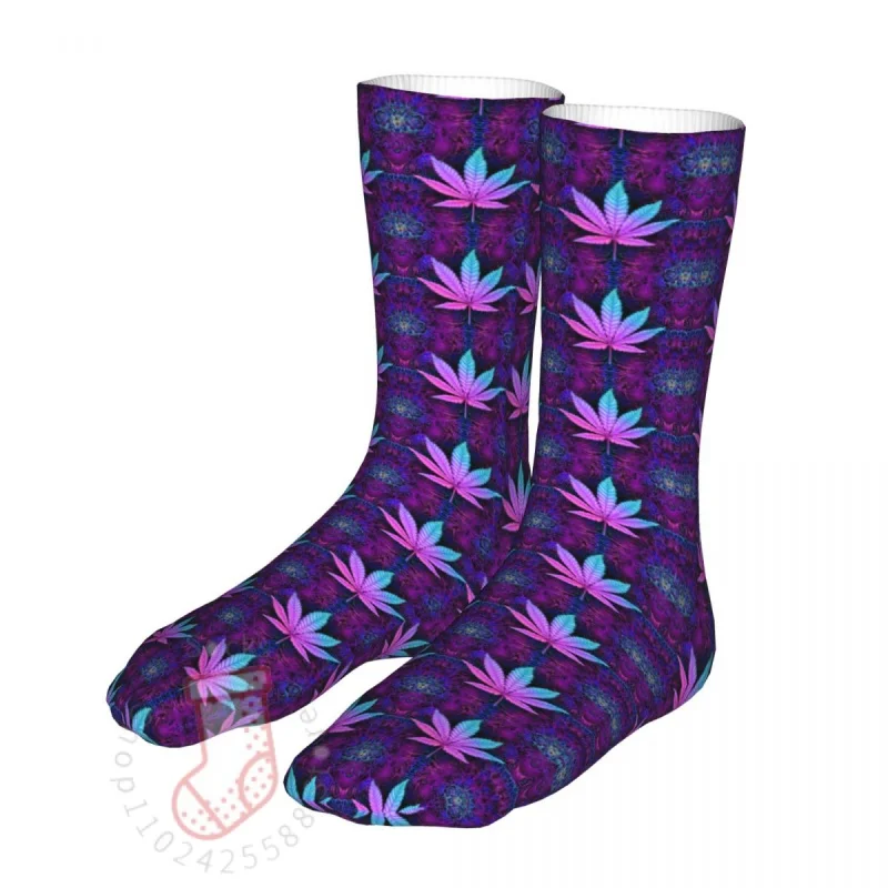 

Happy Neon Leaves Woman Socks 2022 Men Marijuana Weed Le Sport Sock