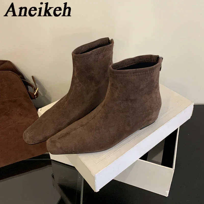 Aneikeh/2029 новая осенняя однотонная женская обувь из флока ботинки для отдыха на